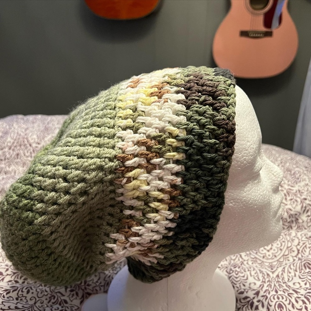 Handmade camo slouchy beanie